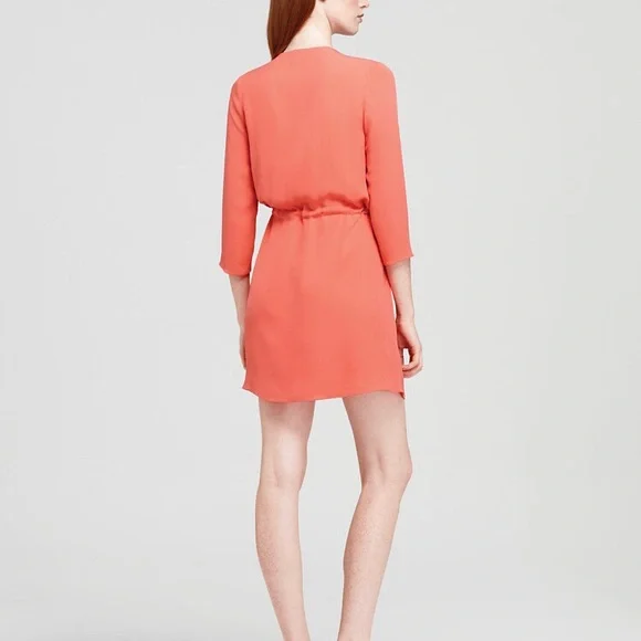 Theory Ivona Double Georgette Silk Dress in Coral - Picture 5 of 5